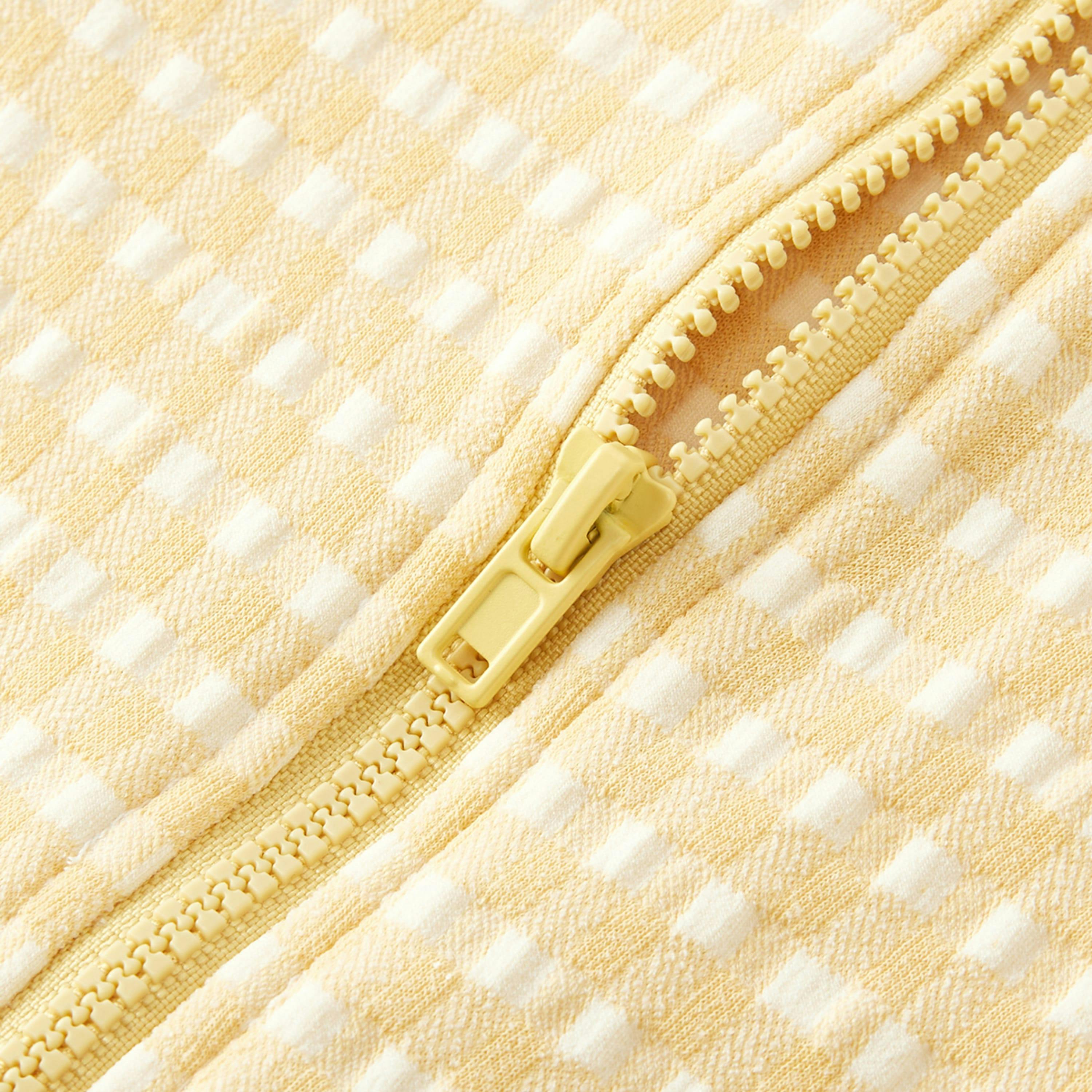 Yellow Gingham Zipper Shortall Swimsuit