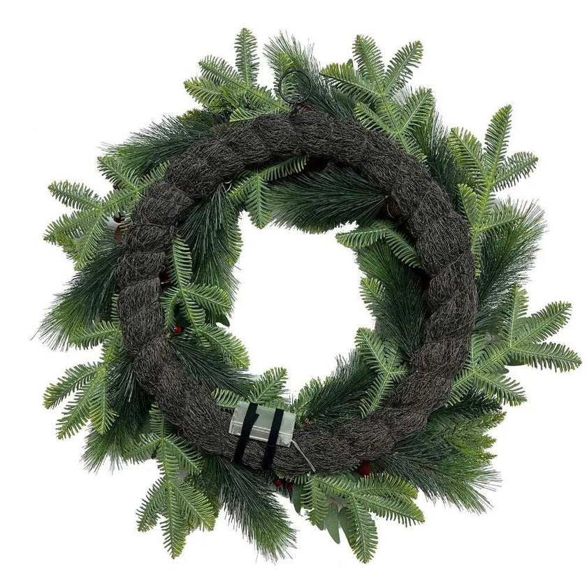 26" Red Magnolia, Pinecone & Berry Wreath Pre-Lit