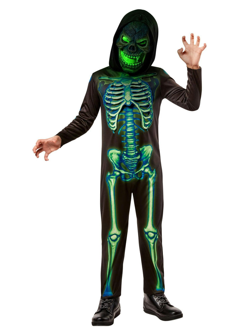 Boys' Neon Skeleton Costume with Light Up Mask
