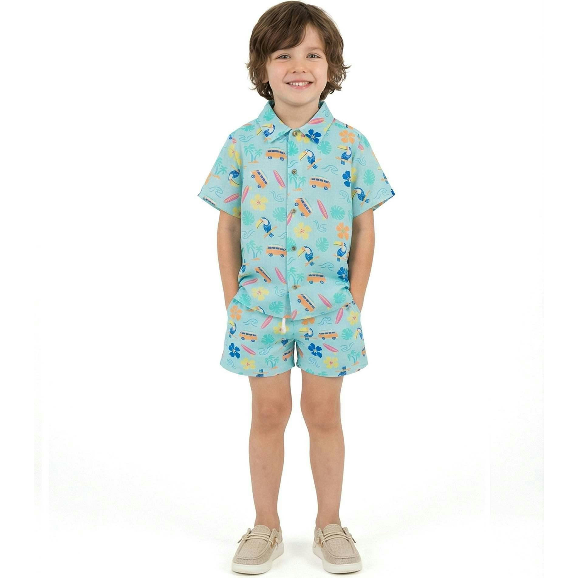 Boys Synthetic Viscose Matching Set | Aqua beach