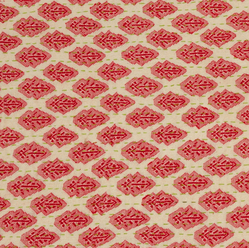 Artisan Hand Loomed Cotton Table Runner - Red Green Stitching - 18"x96"