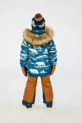 Two Piece Play Snowsuit Blue Bear Print With Rust Pants