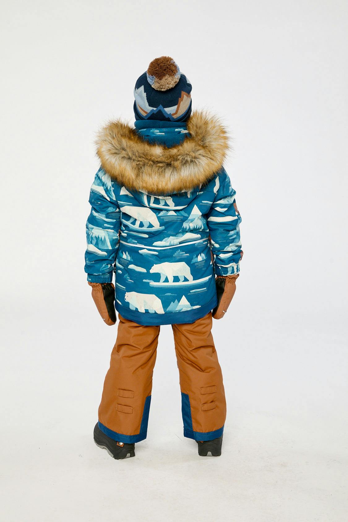 Two Piece Play Snowsuit Blue Bear Print With Rust Pants