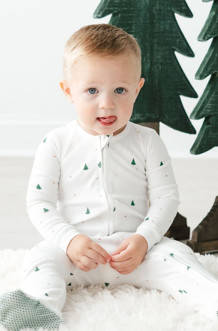 Organic Cotton Evergreen Zip Holiday Baby Sleeper Pajama