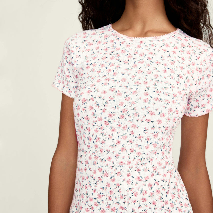 Women's Pointelle T-Shirt in Pink Floral