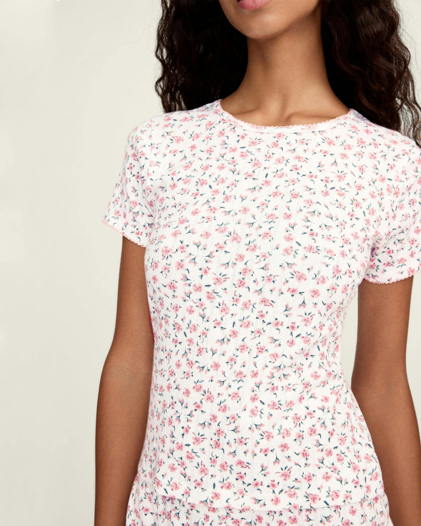 Women's Pointelle T-Shirt in Pink Floral