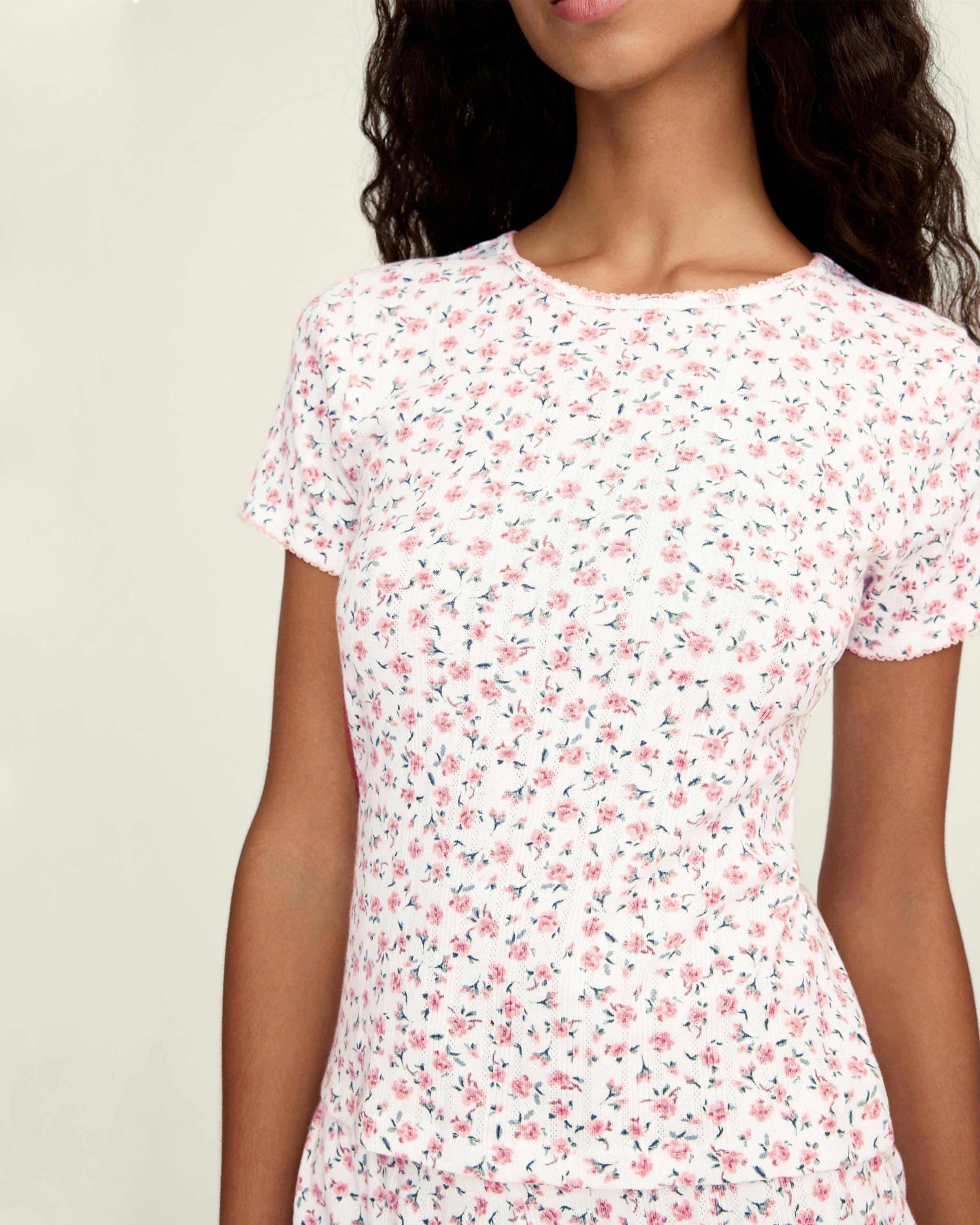 Women's Pointelle T-Shirt in Pink Floral