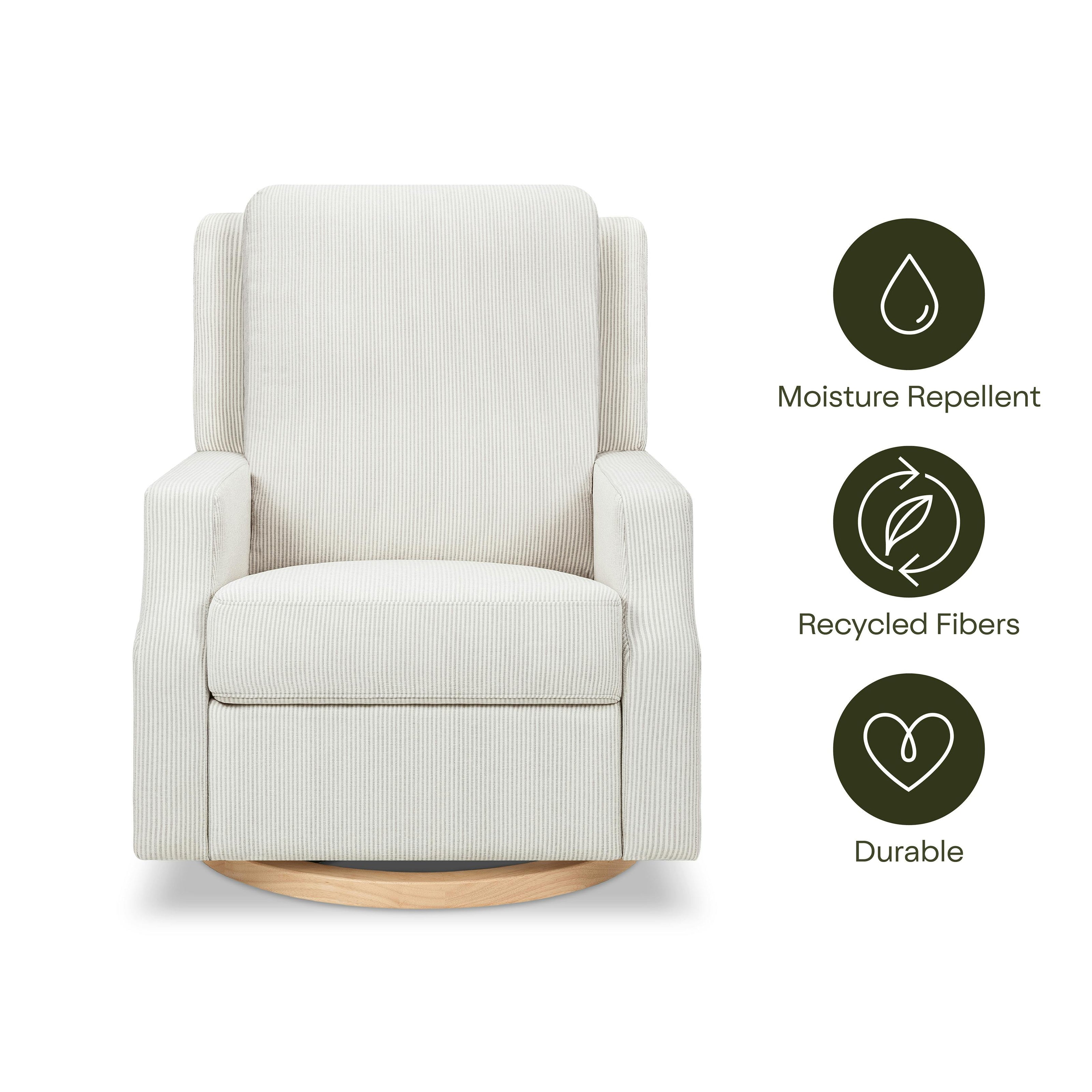 Crewe Electronic Recliner and Swivel Glider in Fog Chatham Stripe Light Wood Base