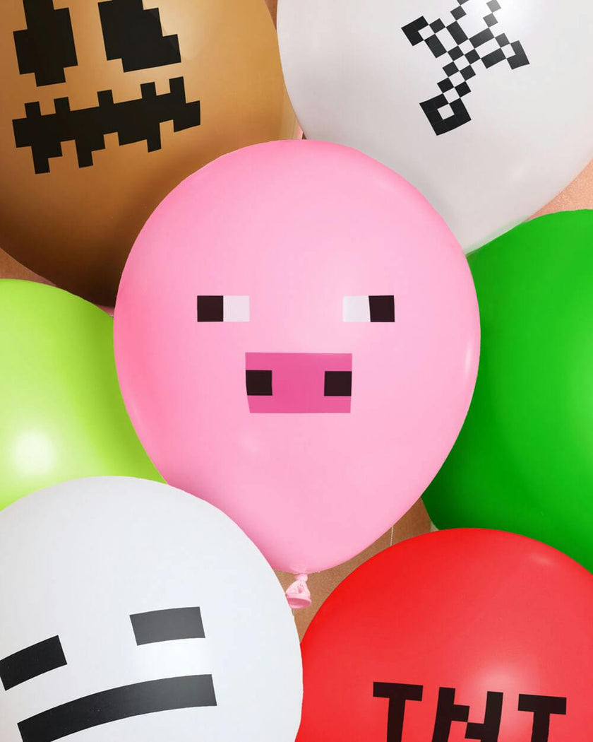 Pixel Mining Game Balloon Pack - 25 latex balloons