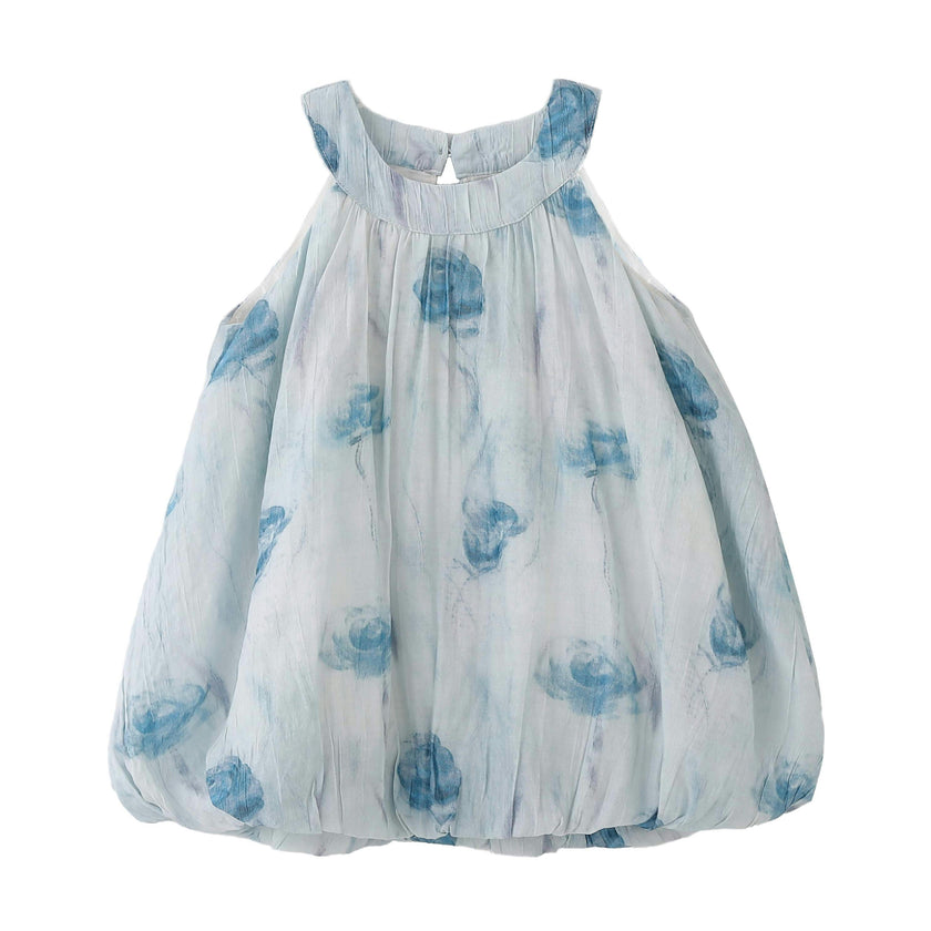 Blue Floral Balloon Dress