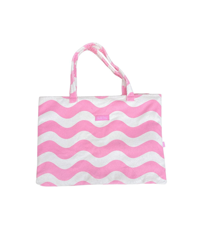 Packed Party Coastal Comfort Pink Scallops 2-in-1 Tote Towel Bag – Wave Print Beach Tote that Unfolds into a 64.5x34 Inch Towel for Beach and Pool Days