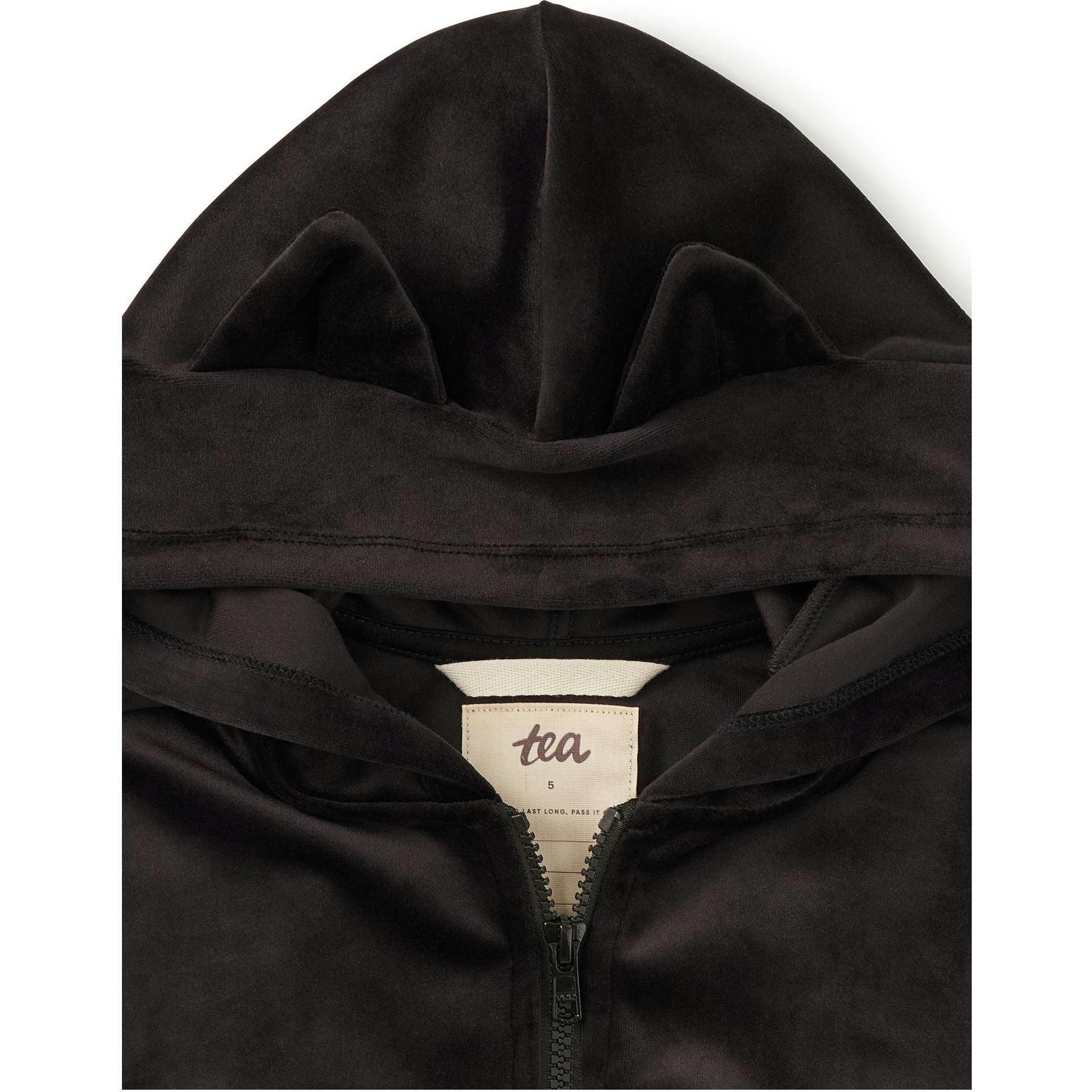 Ears Velour Hoodie, Black