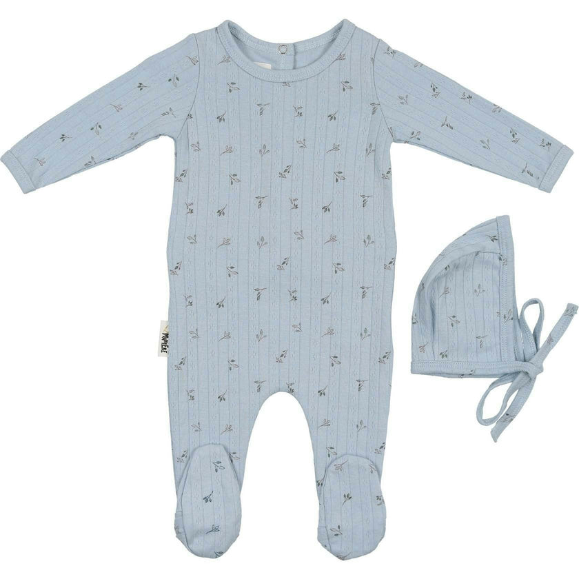 Pointelle Leaves Footie and Beanie Set