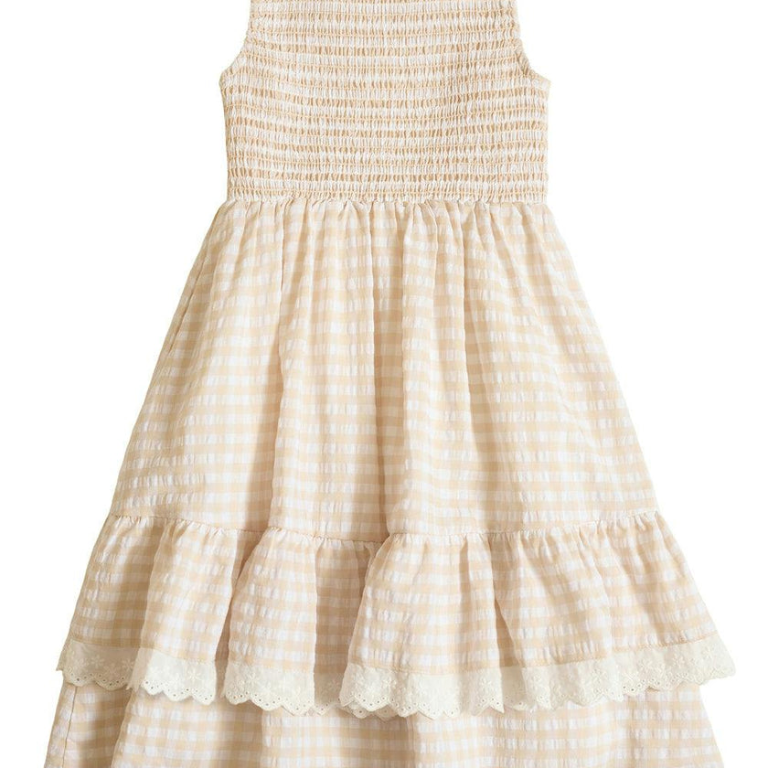 Mini Presley Sleeveless Dress in Cream Gingham