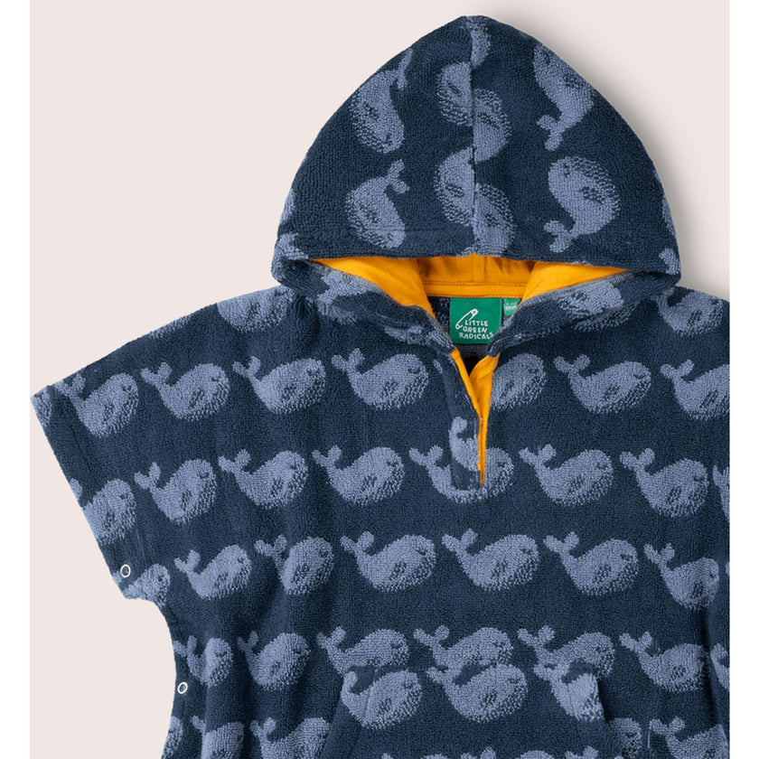 Singings Whale Kids Towel Poncho, Blue