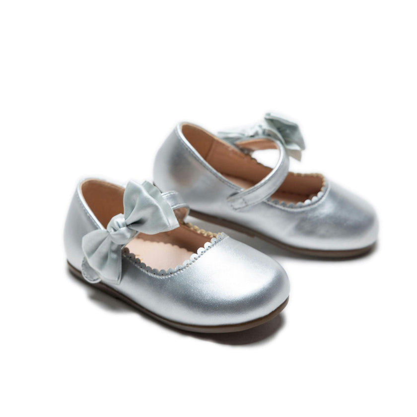 Silver Satin Elodie Bow Flats