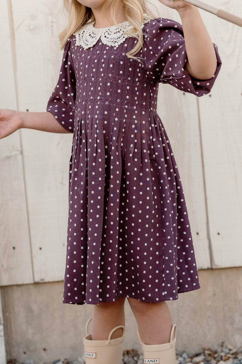 Mini Jillian Dress in Aubergine Ditsy Dot