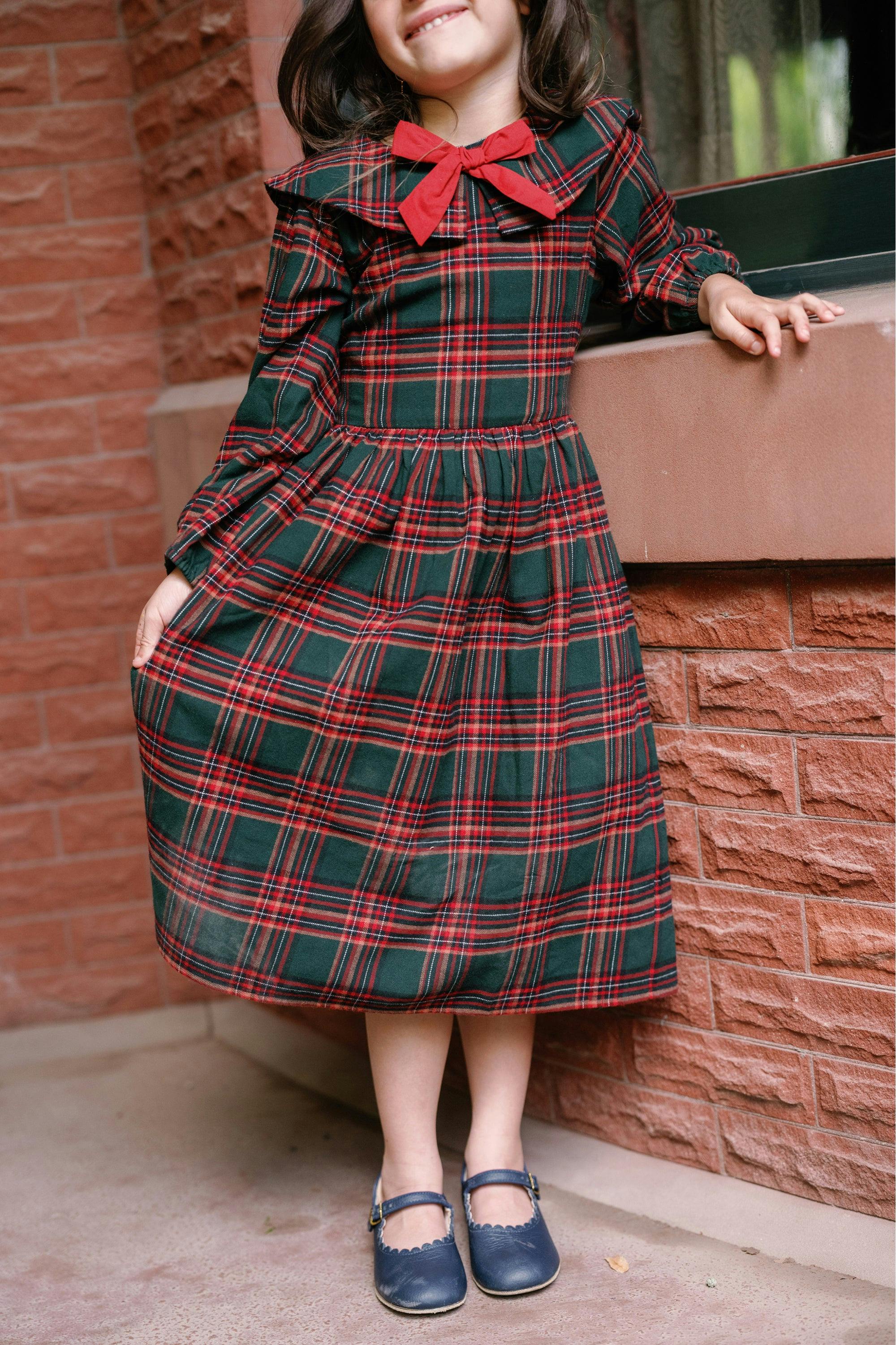 Mini Maisy Long Sleeve Dress in Evergreen Plaid