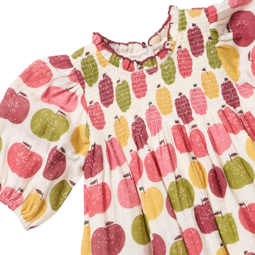Girls Puff Sleeve Stevie- Pink Delicious Apples