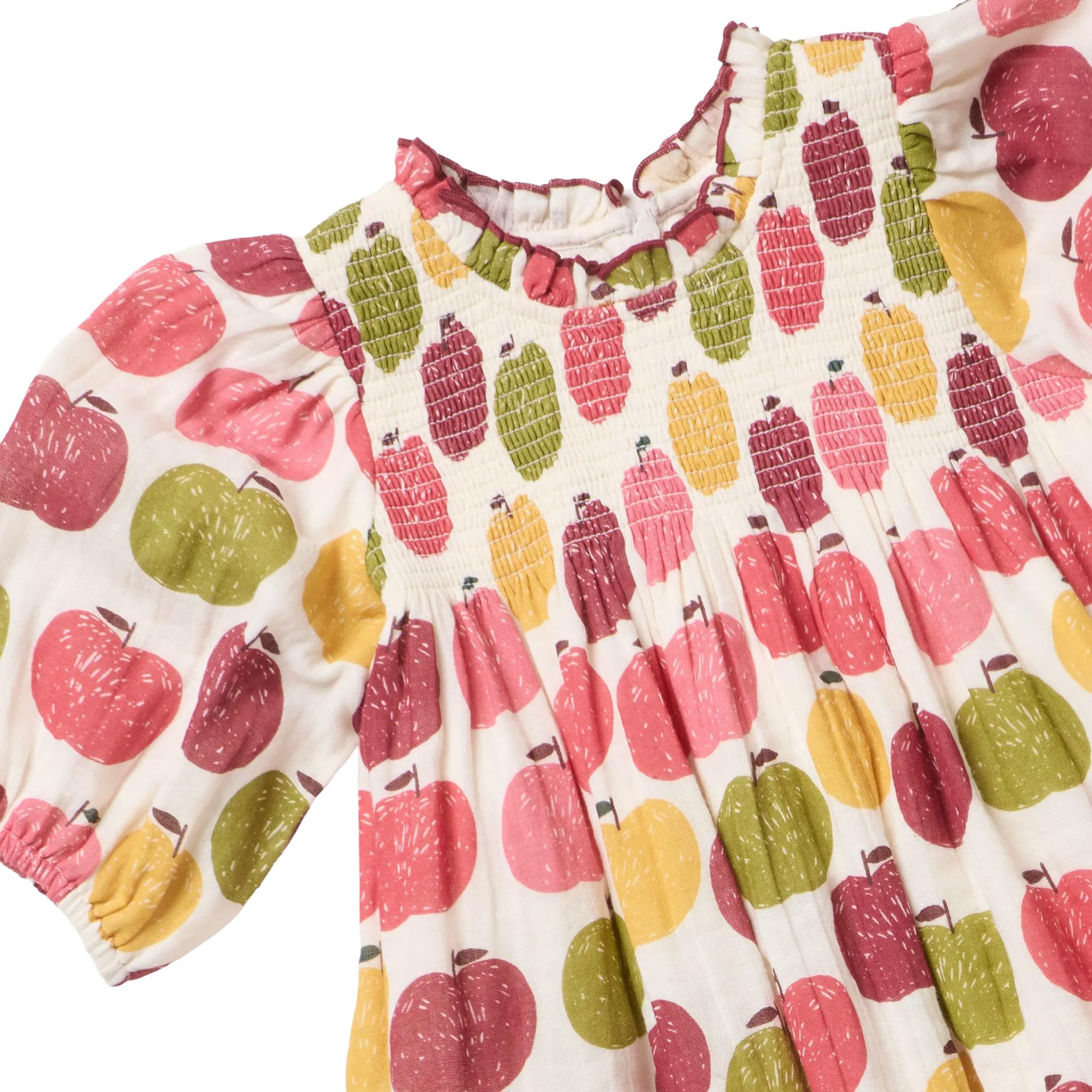 Girls Puff Sleeve Stevie- Pink Delicious Apples