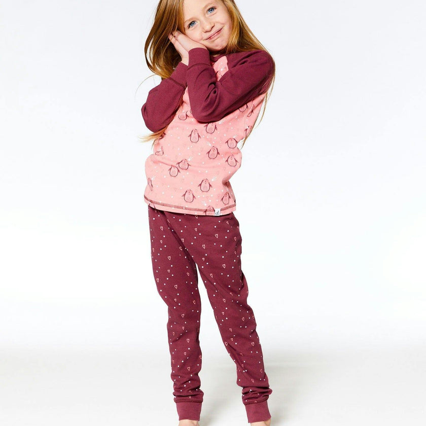 Organic Cotton Long Sleeve Two Piece Printed Penguins Pajama Set Pink