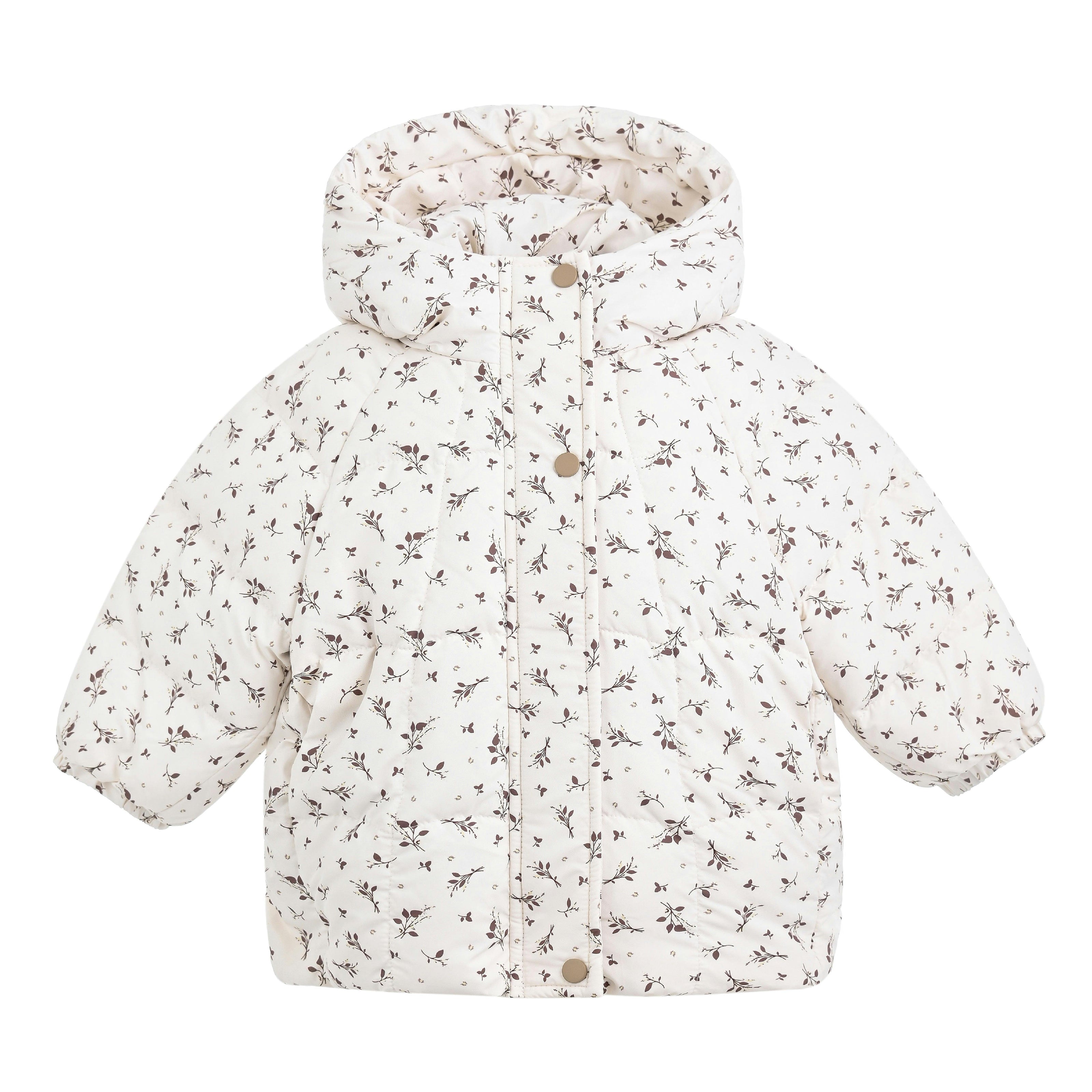White Floral Hooded Jacket & Mitten Set
