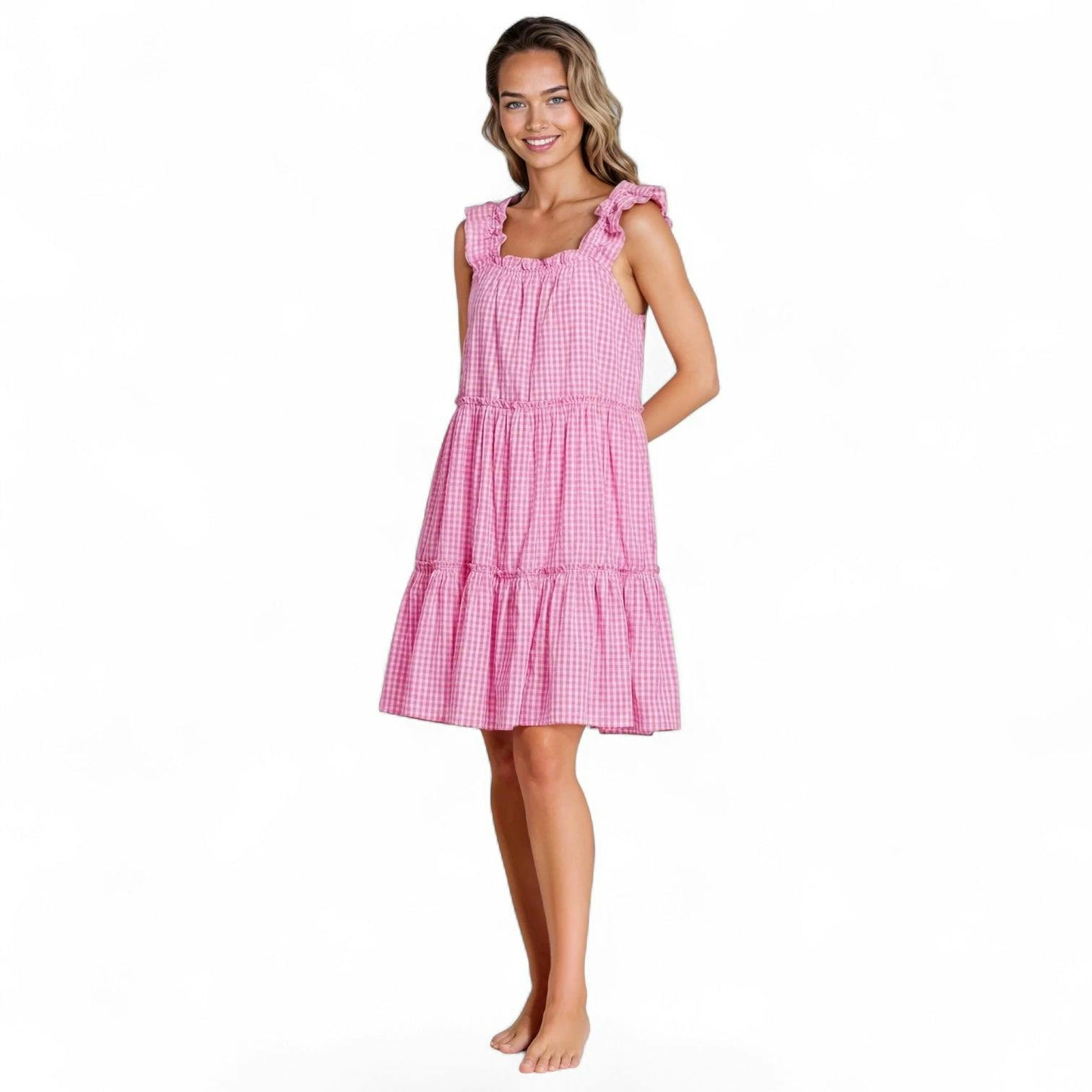 Women's Hepburn Gingham Pink Nightie