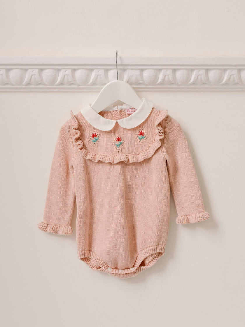Dusty Pink Ginia Cotton Baby Girl Knitted Romper