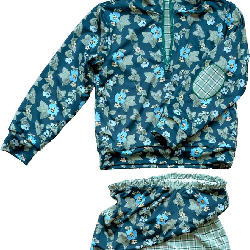 Kitt Set in Spring Mustard Flower In Navy/ Apple Check