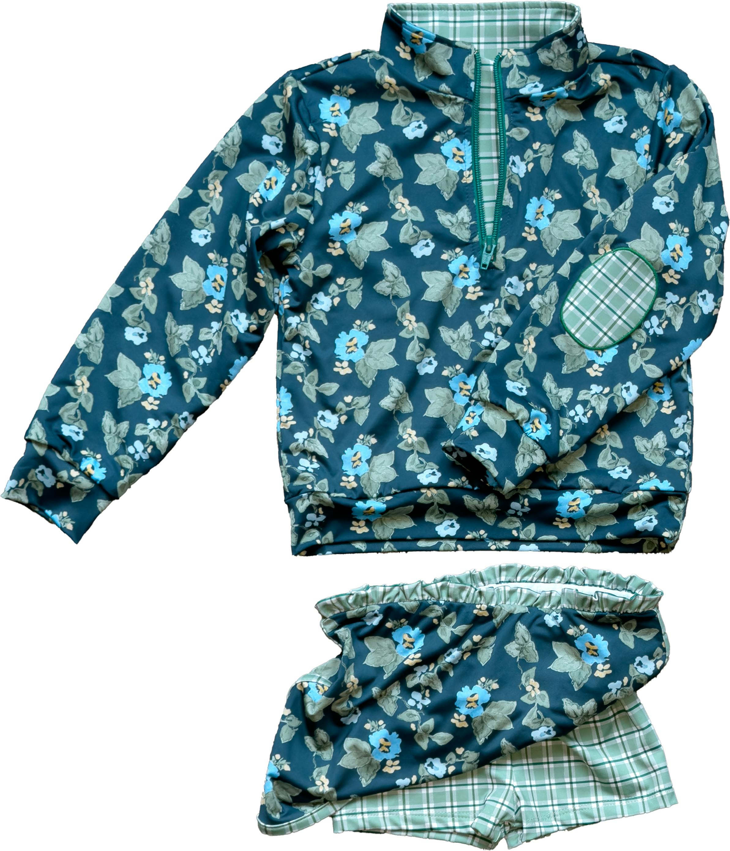 Kitt Set in Spring Mustard Flower In Navy/ Apple Check