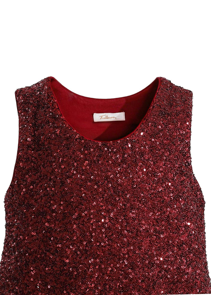 Red Sequin Feather-Trim Set
