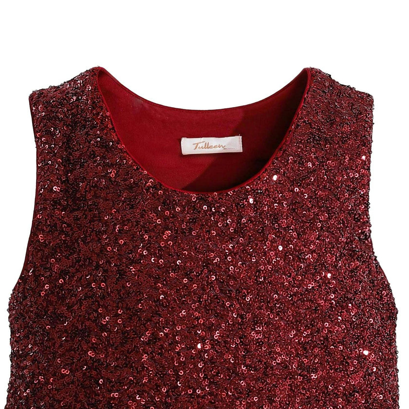 Red Sequin Feather-Trim Set