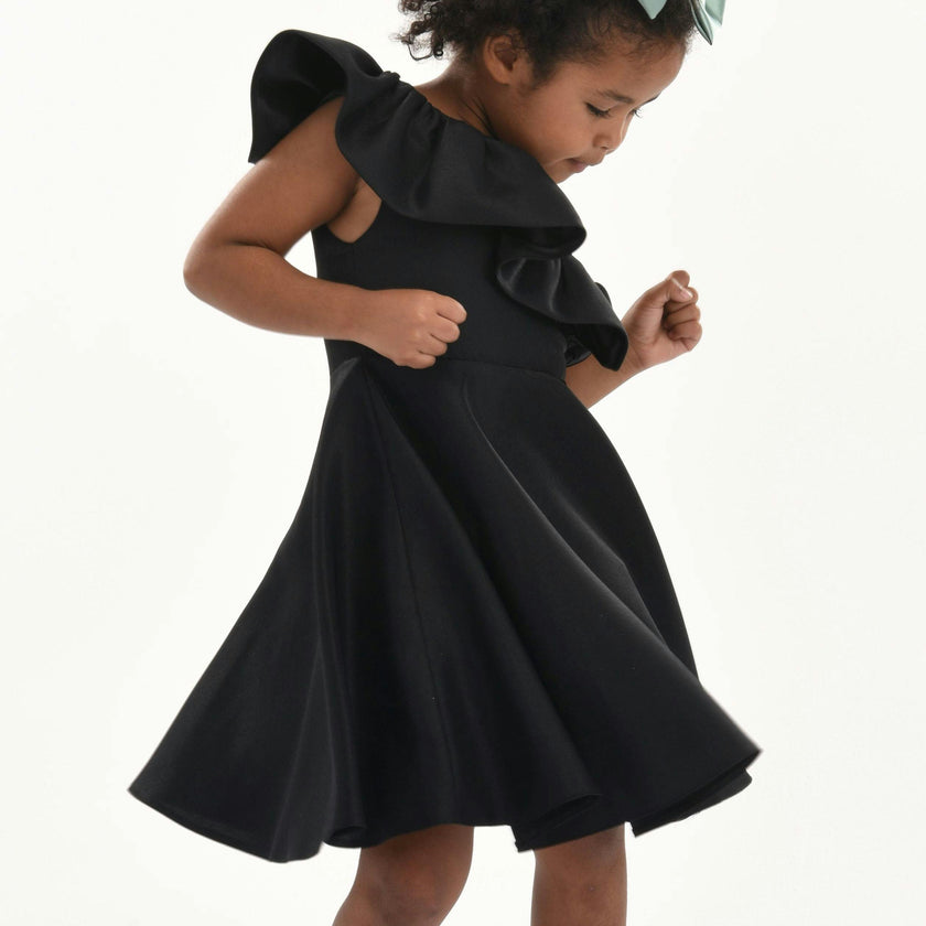 Black Riviera Off Shoulder Ruffle Dress