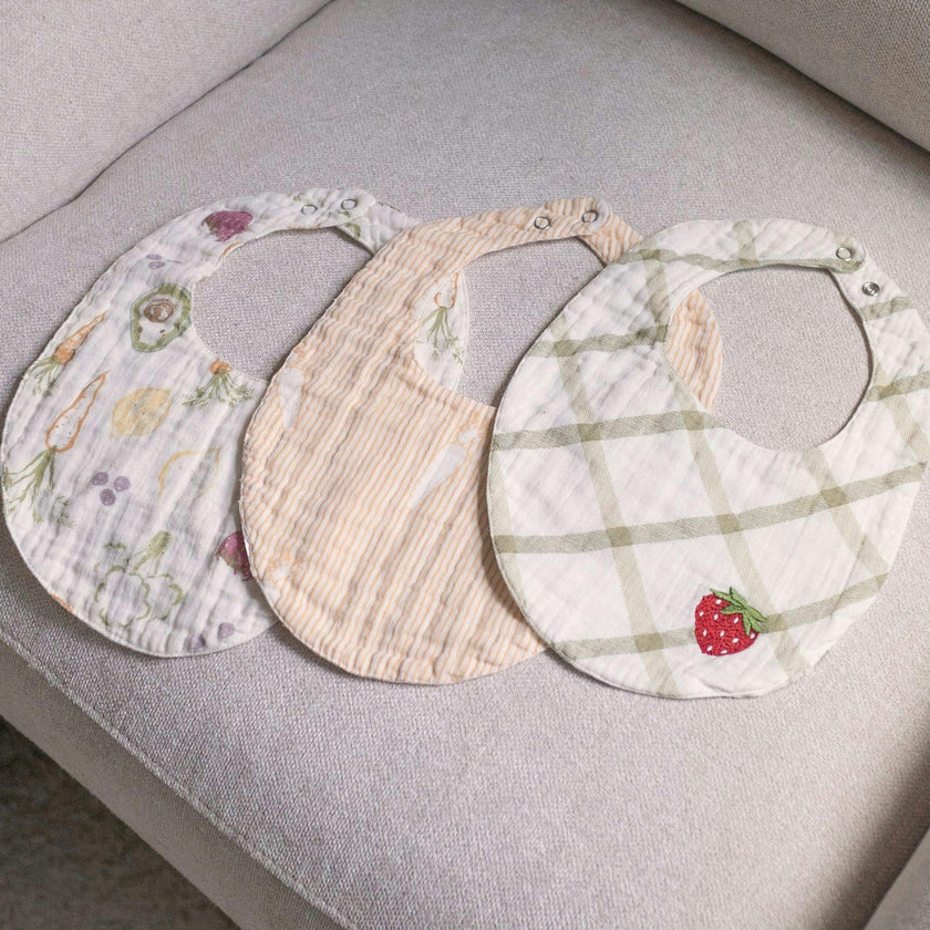 Clementine Fruit & Veggie Cotton Bandana Baby Bib (3 Pack)