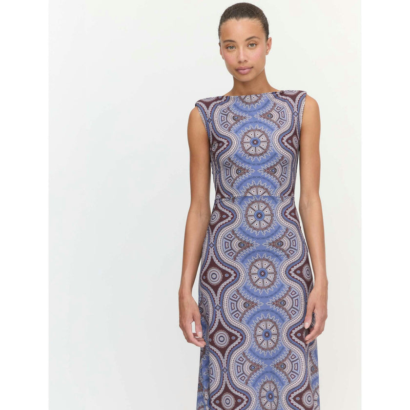 The Sloane Dress - Brown Cobalt Medallion