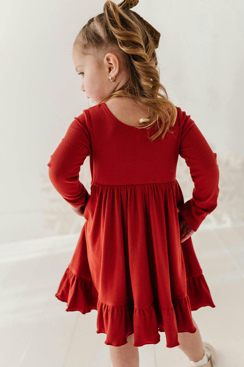 Girls Ribbed Ballet Dress in Berry Red