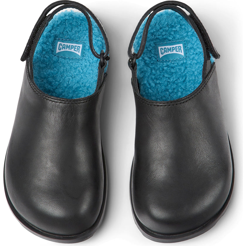 Brutus Fur Cushion Back Velcro Strap Leather Sandals, Black