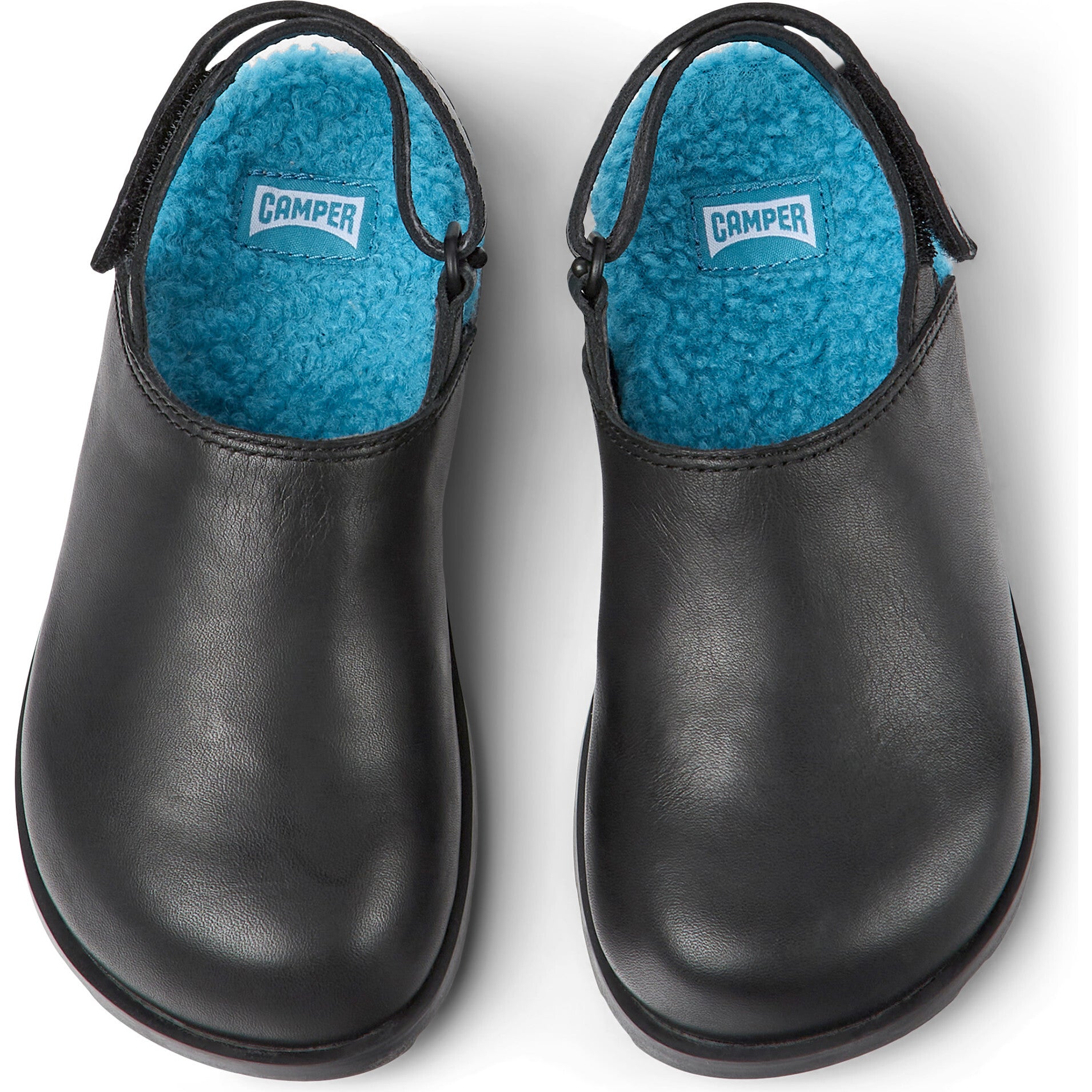 Brutus Fur Cushion Back Velcro Strap Leather Sandals, Black