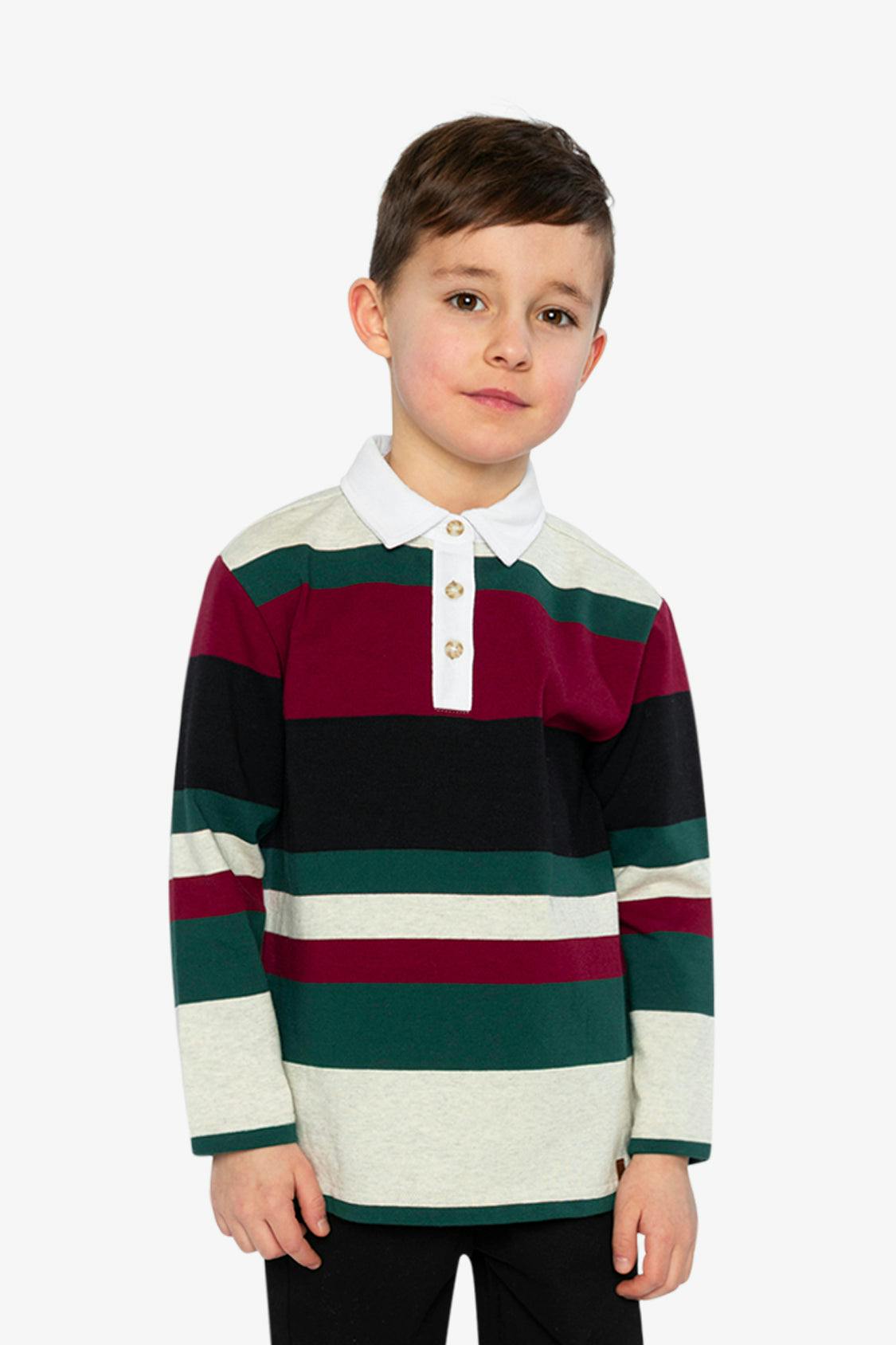 Polo Top Blue Striped Red, Green And Grey
