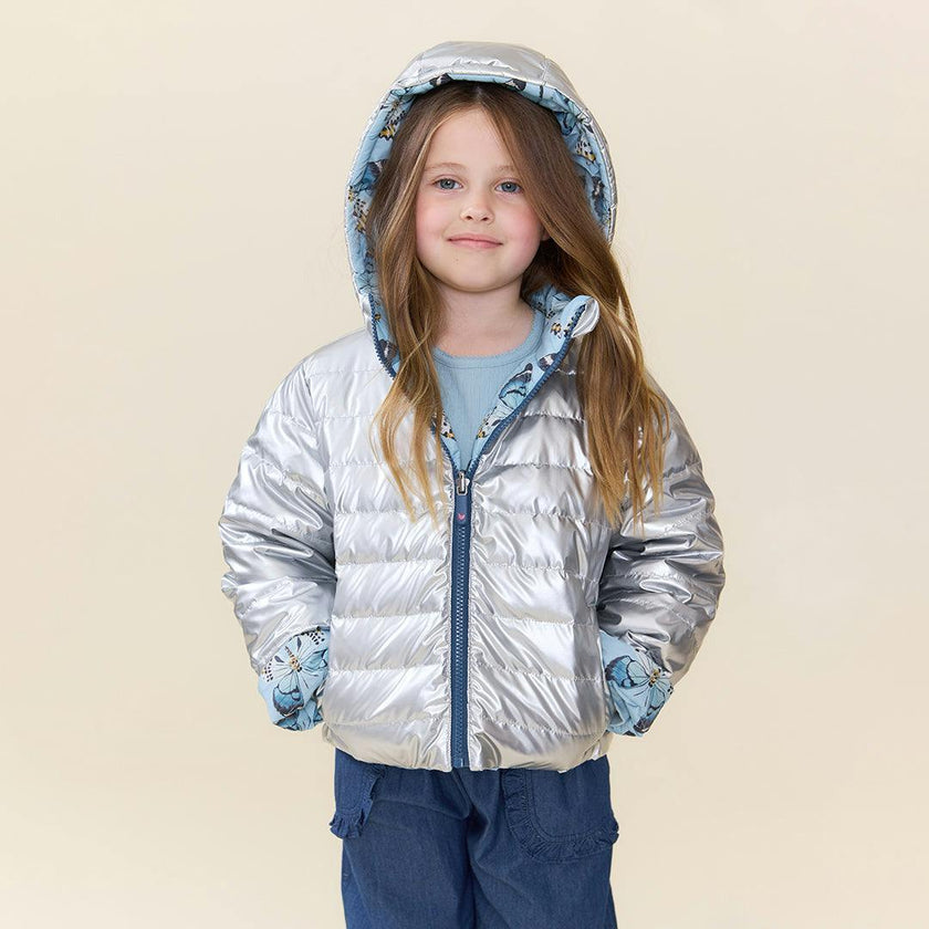 Girls Reversible Riley Jacket - Blue Vintage Butterflies