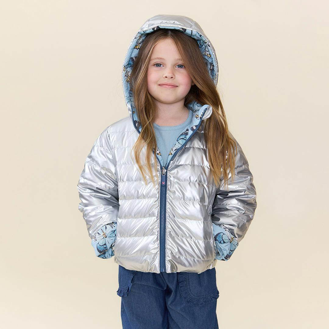 Girls Reversible Riley Jacket - Blue Vintage Butterflies