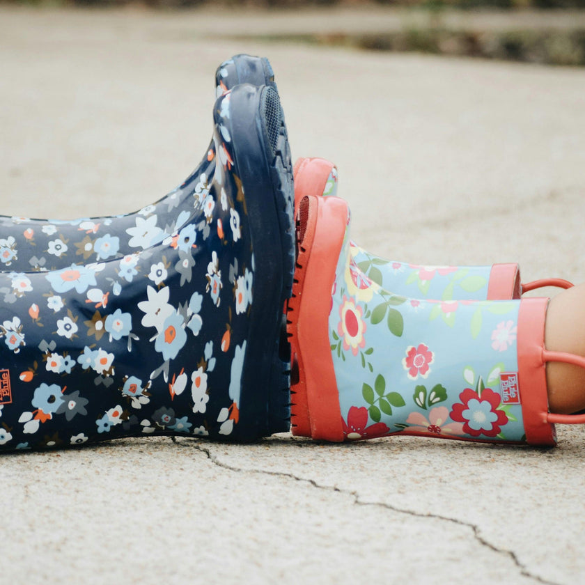 Navy Flower Rain Boot