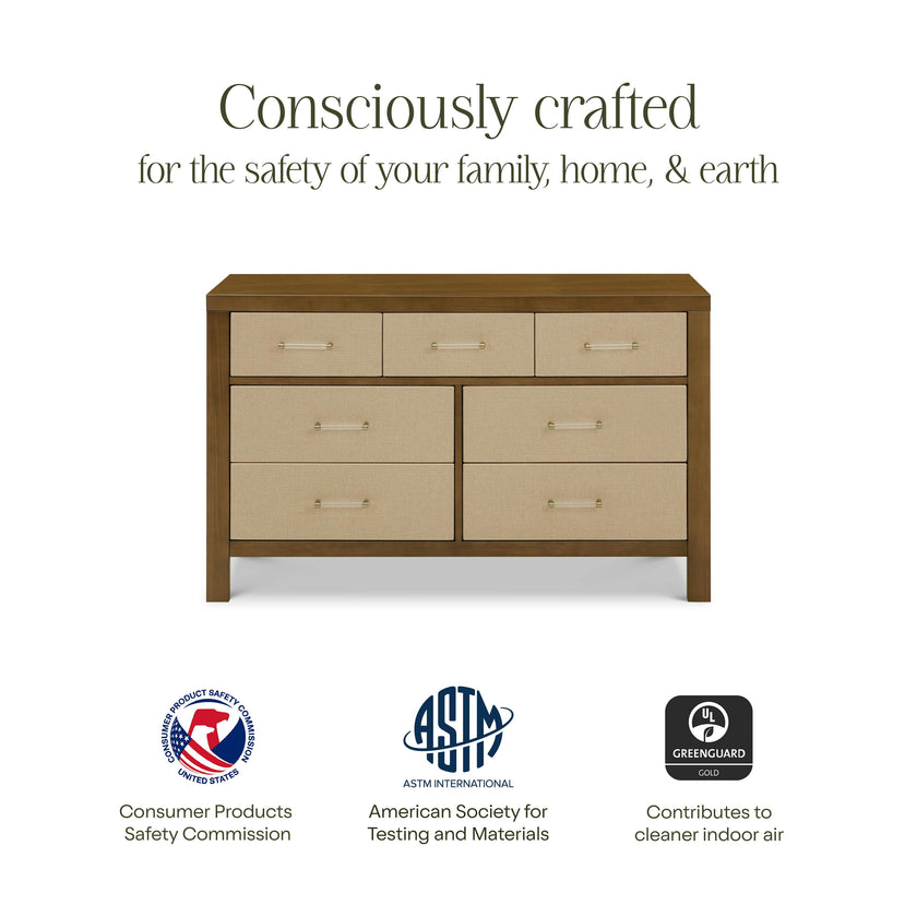 Eloise 7-Drawer Wide Assembled Dresser (56") in Natural Walnut & Performance Sand Eco-Weave