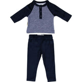 Velour Contrast Raglan Sleeve Henley Tee & Pant 2-Piece Set