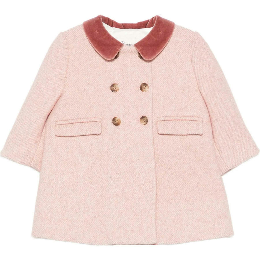 BONPOINT Moka Velvet Collar Baby Pea Coat - Delicate Pink