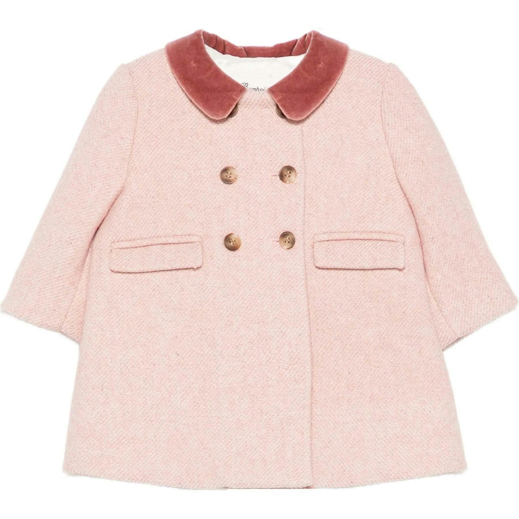 BONPOINT Moka Velvet Collar Baby Pea Coat - Delicate Pink
