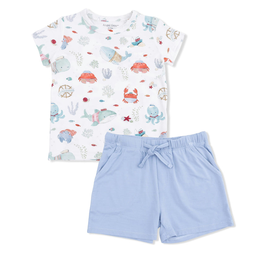 Sailor Sea Creatures - Crew Neck Tee with Casual Short