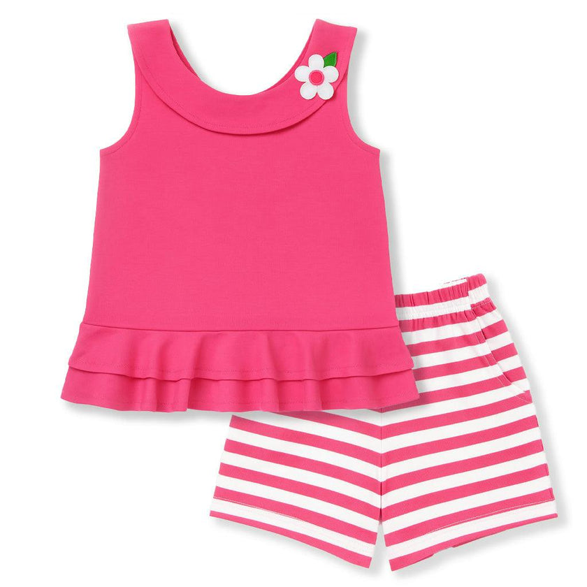 Knit Top With Flower And Short Set