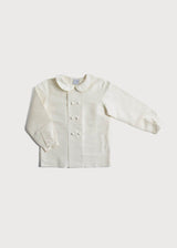 Boy's white double-breasted Peter Pan collar silk shirt (12mths-10yrs)