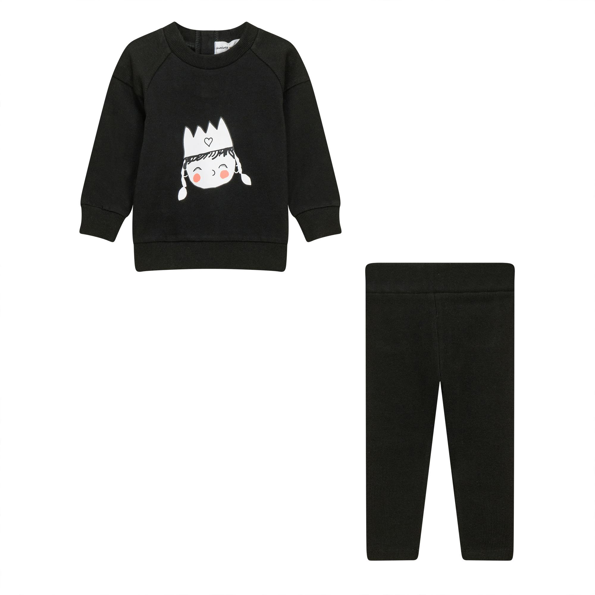 Crown Print Ribbed Elastic Waist Top and Leggings Two Piece Set